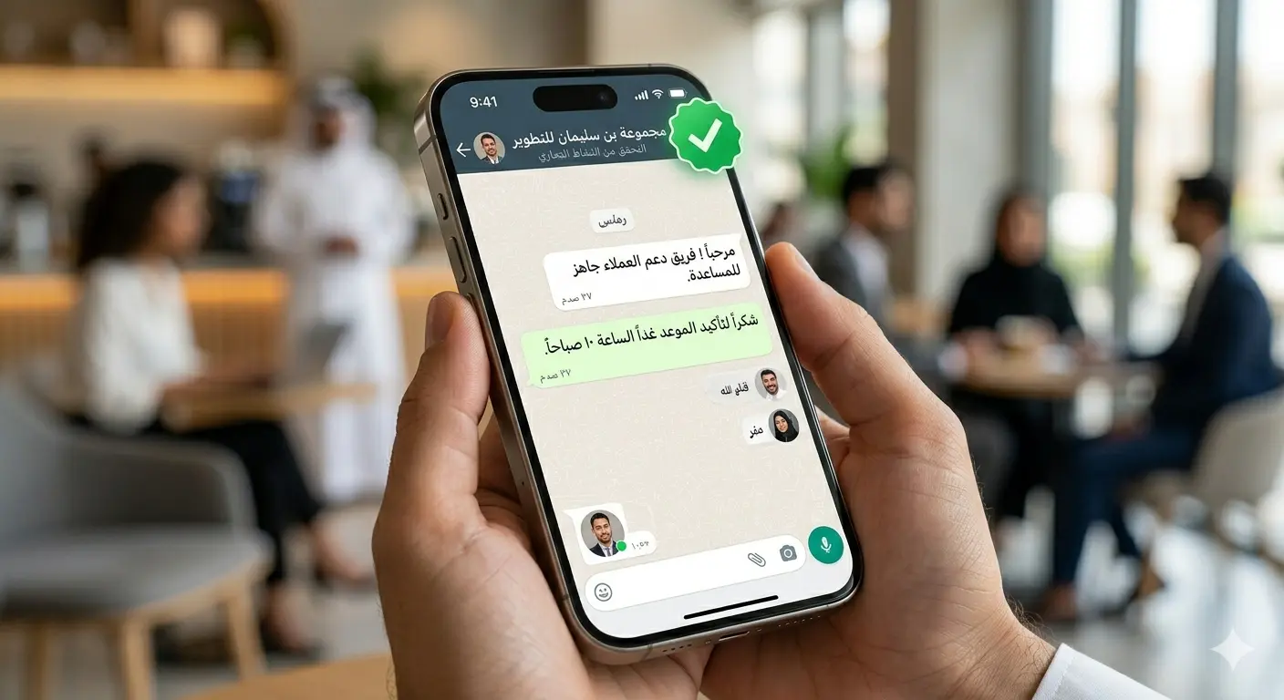 WhatsApp Business Web verified account with green badge in Dubai