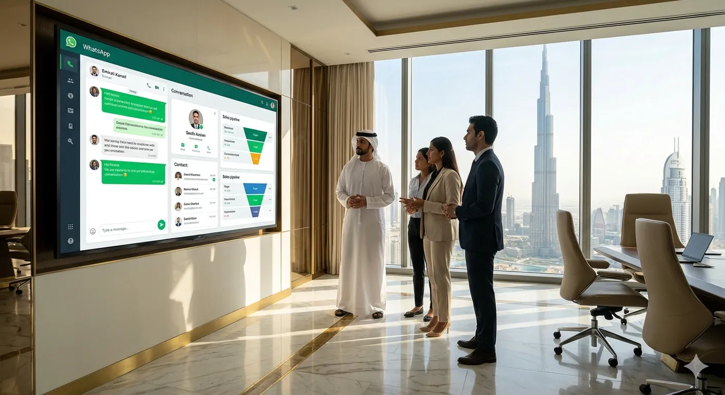 Team managing WhatsApp CRM Dubai dashboard for sales scale 
