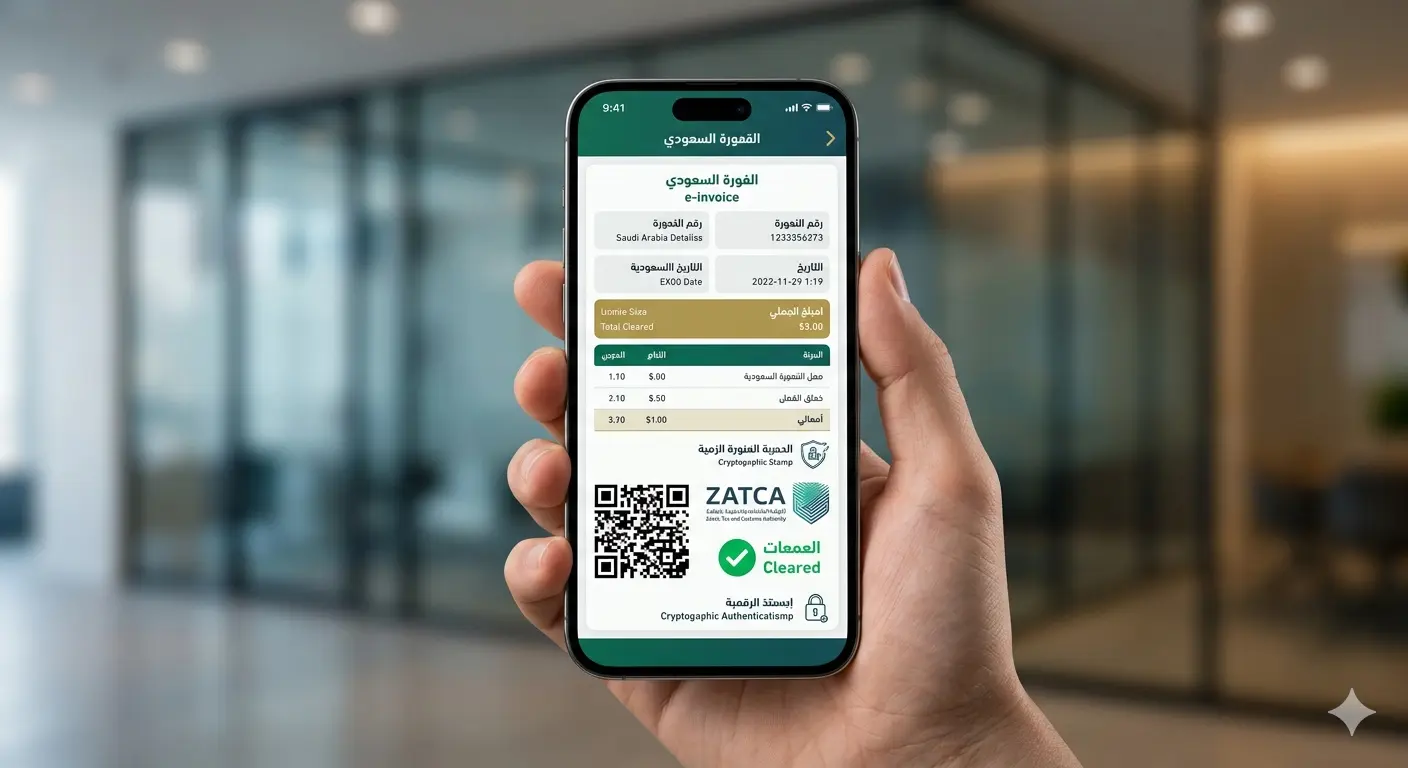 Saudi electronic invoice display on smartphone for ZATCA compliance
